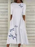 Women Dragonfly Short Sleeve Summer Printing Dress Crew Neck Daily Casual Maxi Shift Dress H-Line Dress