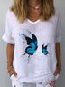 Women Butterfly Short Sleeve Blouse Summer Crew Neck Daily Casual Top