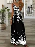 Women Floral Sleeveless Summer Printing Dress V Neck Daily Casual Maxi Slip Dress X-Line Dress