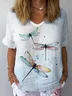 Women Dragonfly Short Sleeve Blouse Summer Crew Neck Daily Casual Top