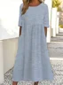Women Striped Short Sleeve Summer Printing Dress Crew Neck Daily Casual Maxi Shift Dress H-Line Dress