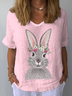 Women Easter (rabbit) Short Sleeve Blouse Summer Crew Neck Daily Casual Top