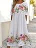 Women Floral Short Sleeve Summer Printing Dress Crew Neck Daily Casual Maxi Shift Dress H-Line Dress