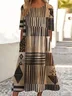Women Geometric Short Sleeve Summer Dress Crew Neck Daily Casual Maxi A-Line Dress
