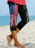 Women Independence Day (Flag) Capris Elastic Waist Pant Casual Summer Trousers