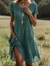Women Polka Dots Short Sleeve Summer Printing Dress Crew Neck Daily Casual Mini Tunic H-Line Dress