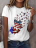 Women Independence Day (Flag) Short Sleeve Tee T-shirt Crew Neck Printing Casual Summer Graphic Tee Top