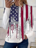 Women Independence Day (Flag) Long Sleeve Tee T-shirt Crew Neck Printing Casual Spring/Fall Graphic Tee Top