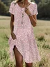 Women Polka Dots Short Sleeve Summer Printing Dress Crew Neck Daily Casual Mini Tunic H-Line Dress