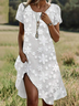 Women Floral Short Sleeve Summer Printing Dress Crew Neck Daily Casual Mini Tunic H-Line Dress