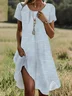Women Striped Short Sleeve Summer Printing Dress Crew Neck Daily Casual Mini Tunic H-Line Dress