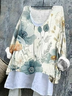 Women Floral Long Sleeve Tee T-shirt V Neck Vintage Spring/Fall Top