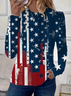 Women America Flag Long Sleeve Tee T-shirt Crew Neck Printing Casual Spring/Fall Graphic Tee Top