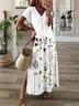 Women Floral Short Sleeve Summer Printing Dress V Neck Daily Casual Maxi X-Line Dress