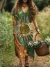 Women Geometric Short Sleeve Summer Dress V Neck Daily Casual Maxi A-Line Dress