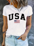 Women Independence Day (Flag) Short Sleeve Tee T-shirt Crew Neck Printing Casual Summer Graphic Tee Top