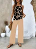 Women Geometric Printing Two-Piece Set Daily Sleeveless Casual Summer Top With Pants Matching Set
