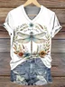Women Floral Short Sleeve Tee T-shirt V Neck Casual Summer Top