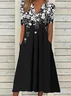 Women Floral Short Sleeve Summer Printing Dress V Neck Daily Casual Maxi Fit & Flare Dress H-Line Dress