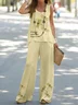 Women Floral Two-Piece Set Daily Sleeveless Casual Summer Matching Set
