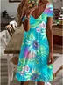 Women Floral Short Sleeve Summer Dress V Neck Daily Casual Midi A-Line Dress