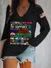 Women Text Letters Long Sleeve Tee T-shirt V Neck Casual Spring/Fall Top