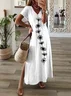 Women Floral Short Sleeve Summer Printing Dress V Neck Daily Casual Maxi X-Line Dress