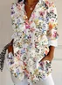 Women Floral Long Sleeve Shirt Spring/Fall Buckle Shirt Collar Daily Casual Top