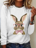 Women Rabbit Long Sleeve Blouse Spring/Fall Crew Neck Daily Casual Top