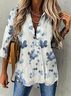 Women Floral Long Sleeve Shirt Spring/Fall Printing Shirt Collar Daily Casual Top