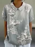 Women Floral Short Sleeve Shirt Summer Printing Shawl Collar Daily Casual Top