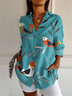 Women Bird Long Sleeve Shirt Spring/Fall Buckle Shirt Collar Daily Casual Top