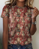 Women Ethnic Short Sleeve Tee T-shirt Crew Neck Casual Summer Top