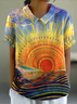Women Floral Short Sleeve Shirt Summer Shirt Collar Daily Casual Top