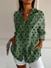Women Polka Dots Long Sleeve Shirt Spring/Fall Buckle Shirt Collar Daily Casual Top
