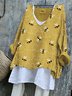 Women Animal Long Sleeve Tee T-shirt V Neck Vintage Spring/Fall Top