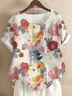 Women Floral Half Sleeve Blouse Summer Crew Neck Daily Casual Top