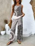 Women Floral Two-Piece Set Daily Sleeveless Casual Summer Matching Set