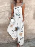 Women Floral Square Neck Gallus Casual Summer Cotton And Linen Jumpsuit