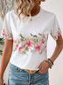 Women Floral Short Sleeve Tee T-shirt Crew Neck Printing Casual Summer Graphic Tee Top