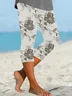 Women's Floral Capris Elastic Waist Pant Casual Summer Trousers