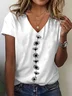 Women Floral Short Sleeve Tee T-shirt V Neck Printing Casual Summer Graphic Tee Top