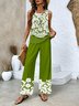 Women Floral Two-Piece Set Daily Sleeveless Casual Summer Matching Set