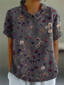 Women Floral Short Sleeve Shirt Summer Printing Shawl Collar Daily Casual Top