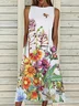 Women Floral Sleeveless Summer Dress Crew Neck Daily Casual Maxi A-Line Dress