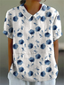 Women Floral Short Sleeve Shirt Summer Printing Shawl Collar Daily Casual Top
