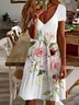 Women Floral Short Sleeve Summer Printing Dress V Neck Daily Casual Midi Fit & Flare Dress A-Line Dress