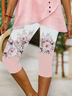 Women Floral Capris Elastic Waist Pant Casual Summer Trousers