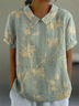 Women Floral Short Sleeve Shirt Summer Printing Shawl Collar Daily Casual Top