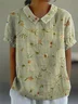 Women Floral Short Sleeve Shirt Summer Printing Shawl Collar Daily Casual Top